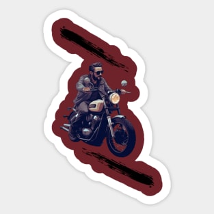 A man rides a vintage motorcycle Sticker